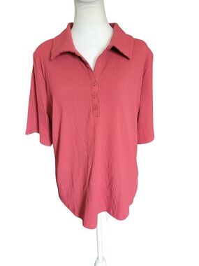 a new day Plus  Ribbed Polo Button Short Sleeve Top